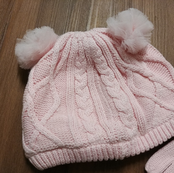 Gymboree tulle pom pom knit hat gloves - Picture 3 of 4